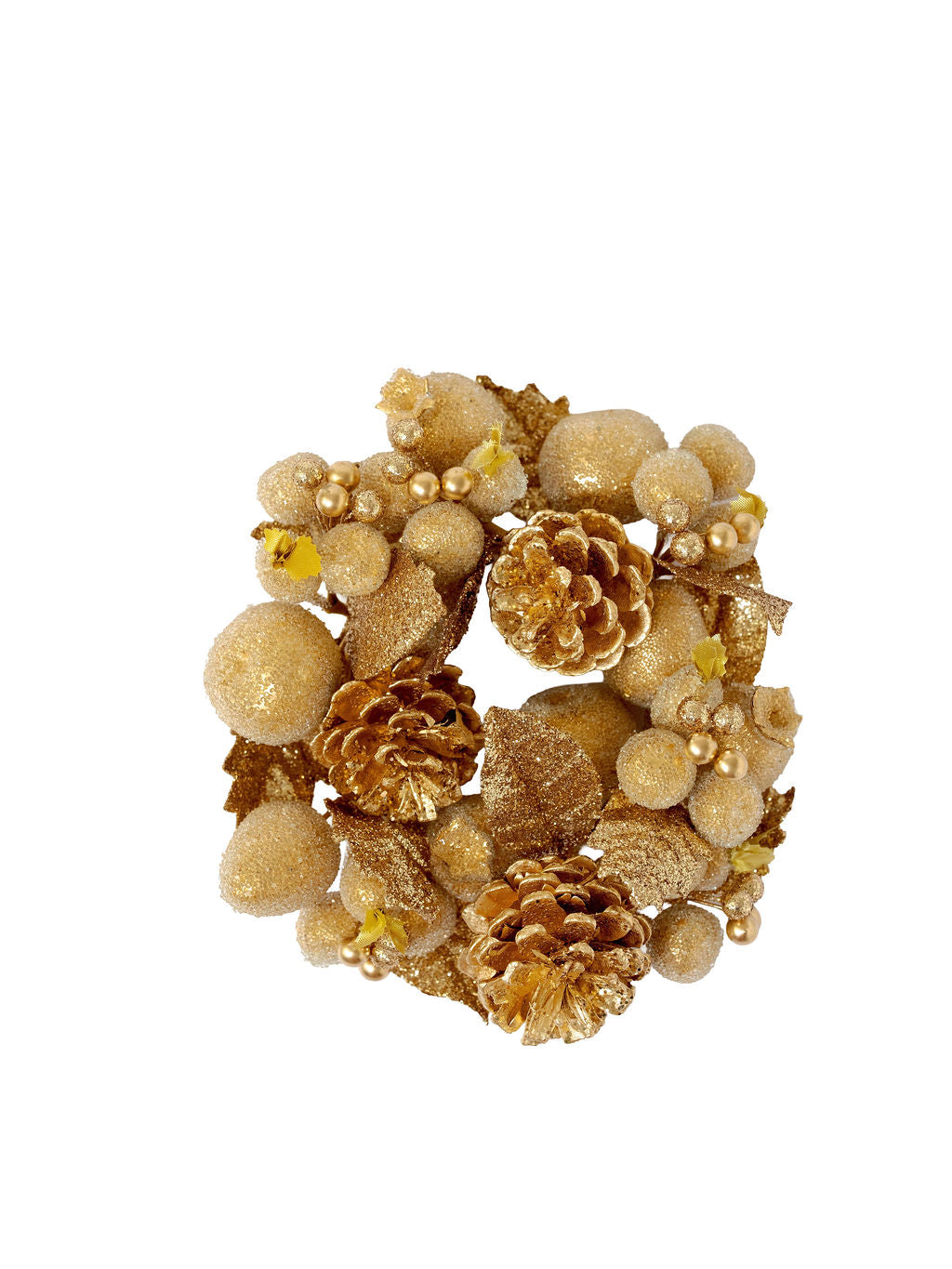 4" Ivory & Gold Beaded Fruit Candle Ring/Wreath