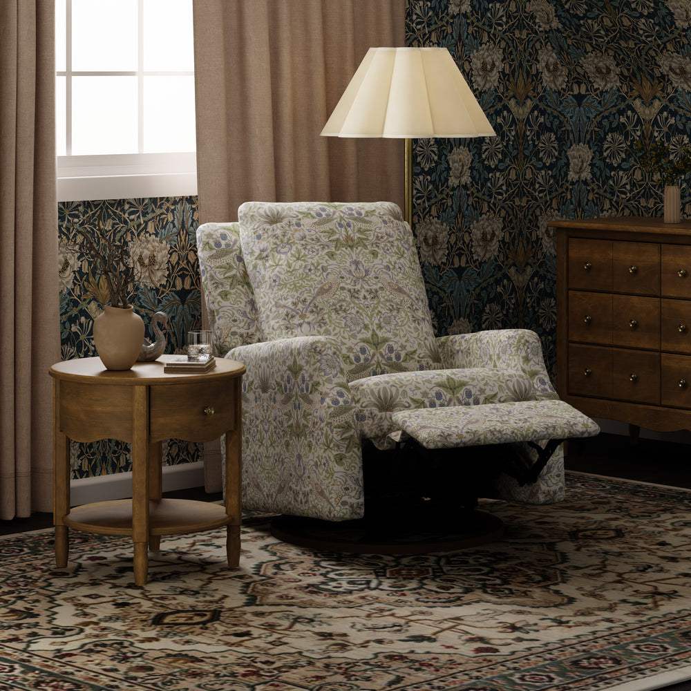Morris & Co. x Namesake Crewe Recliner and Swivel Glider Strawberry Thief in Fig & Thyme
