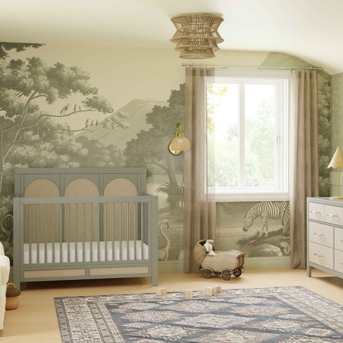 Eloise 4-in-1 Convertible Crib in French Sage and Performance Sand Eco-Weave