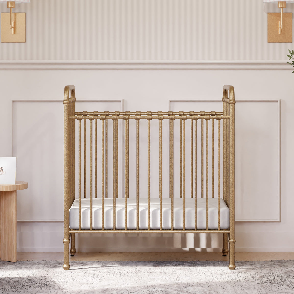 Abigail 3-in-1 Convertible Mini Crib in Vintage Gold