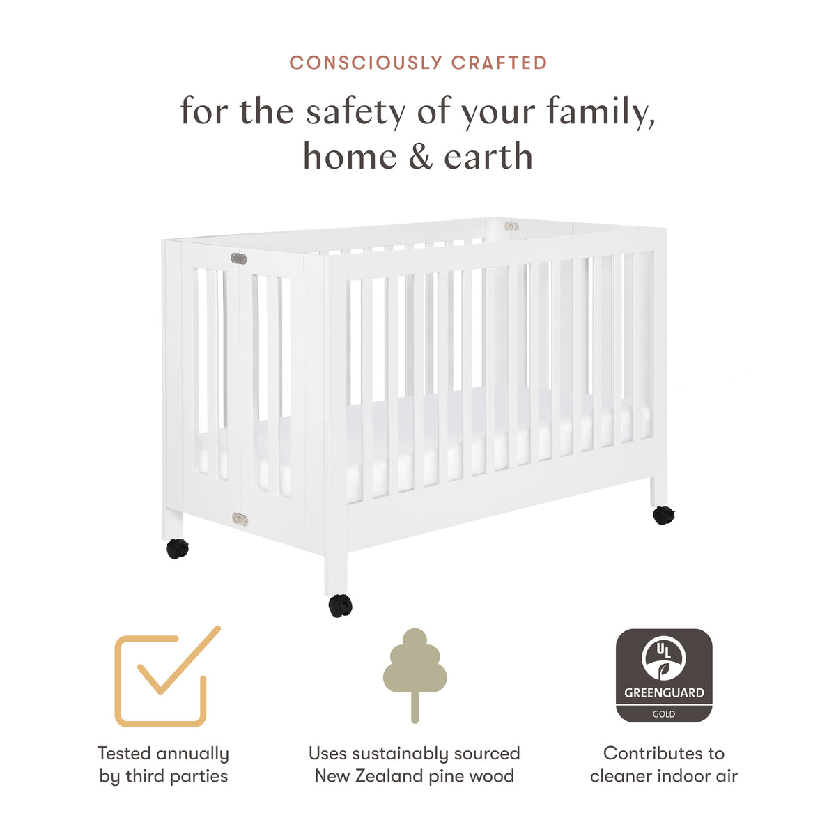 Maki Portable Folding Crib with Toddler Bed Conversion Kit in White