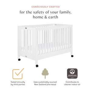 Maki Portable Folding Crib with Toddler Bed Conversion Kit in White