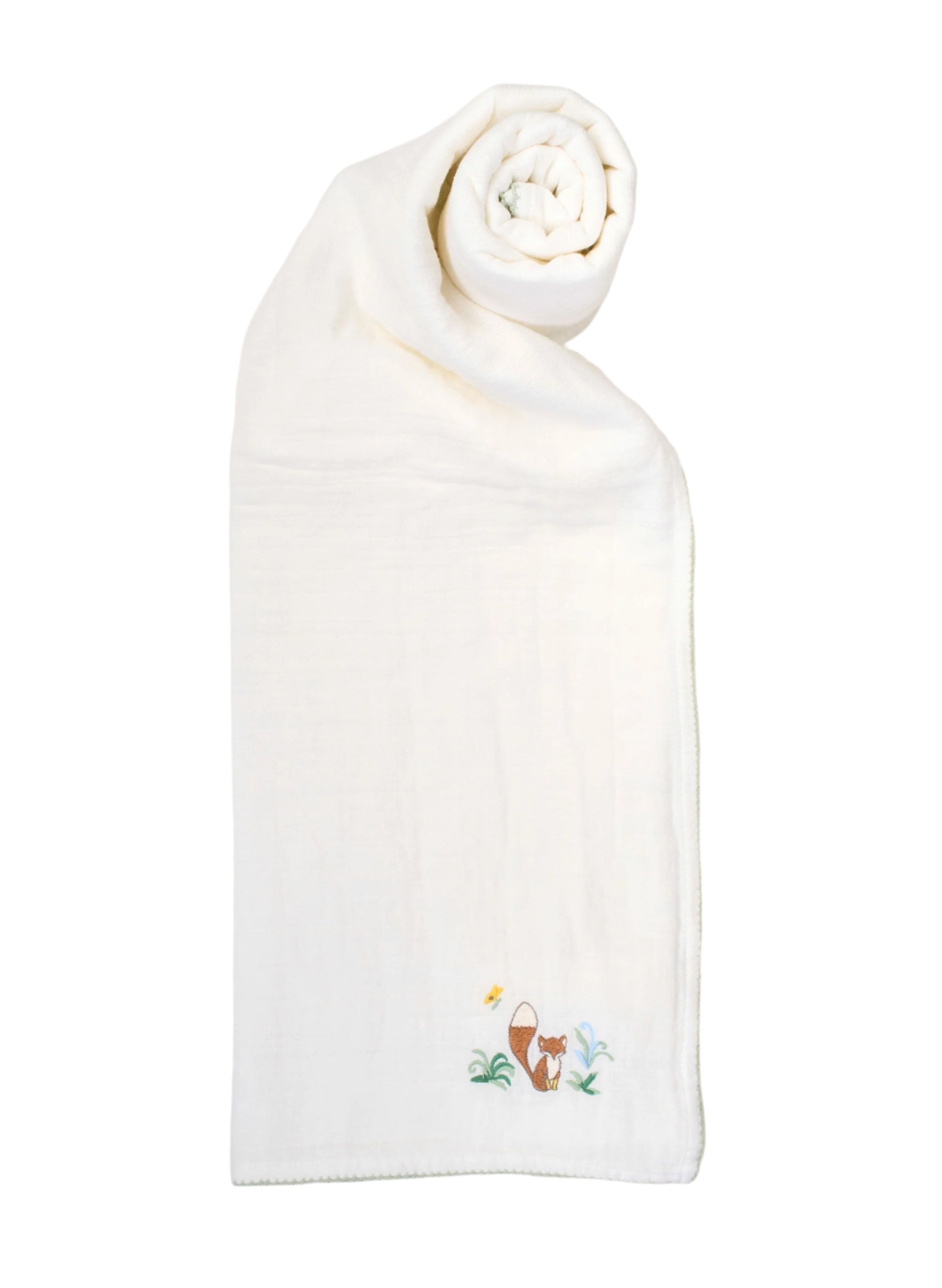 Fox Embroidered Shawl Blanket