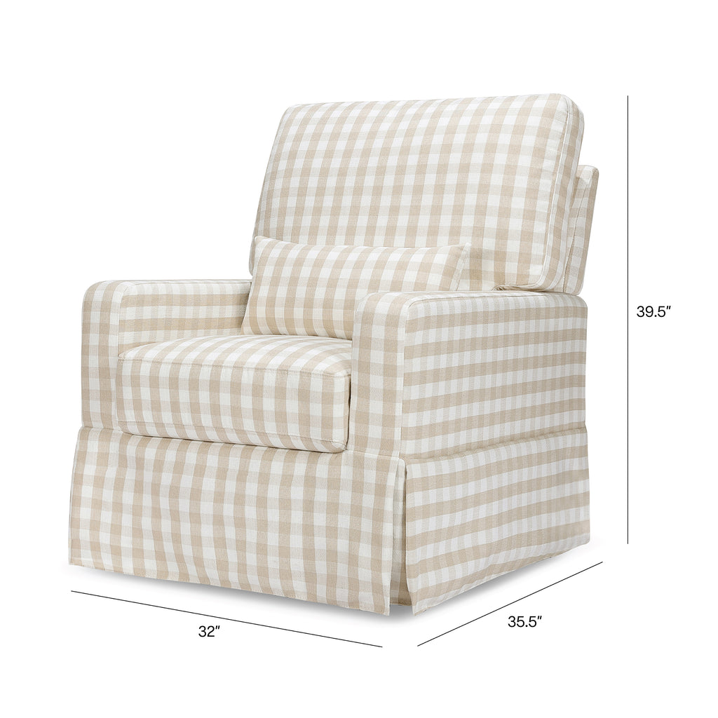Crawford Pillowback Comfort Swivel Glider in Tan Gingham