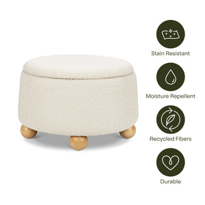 Tuffet Storage Ottoman in Performance Ivory Boucle with Honey Ball Feet
