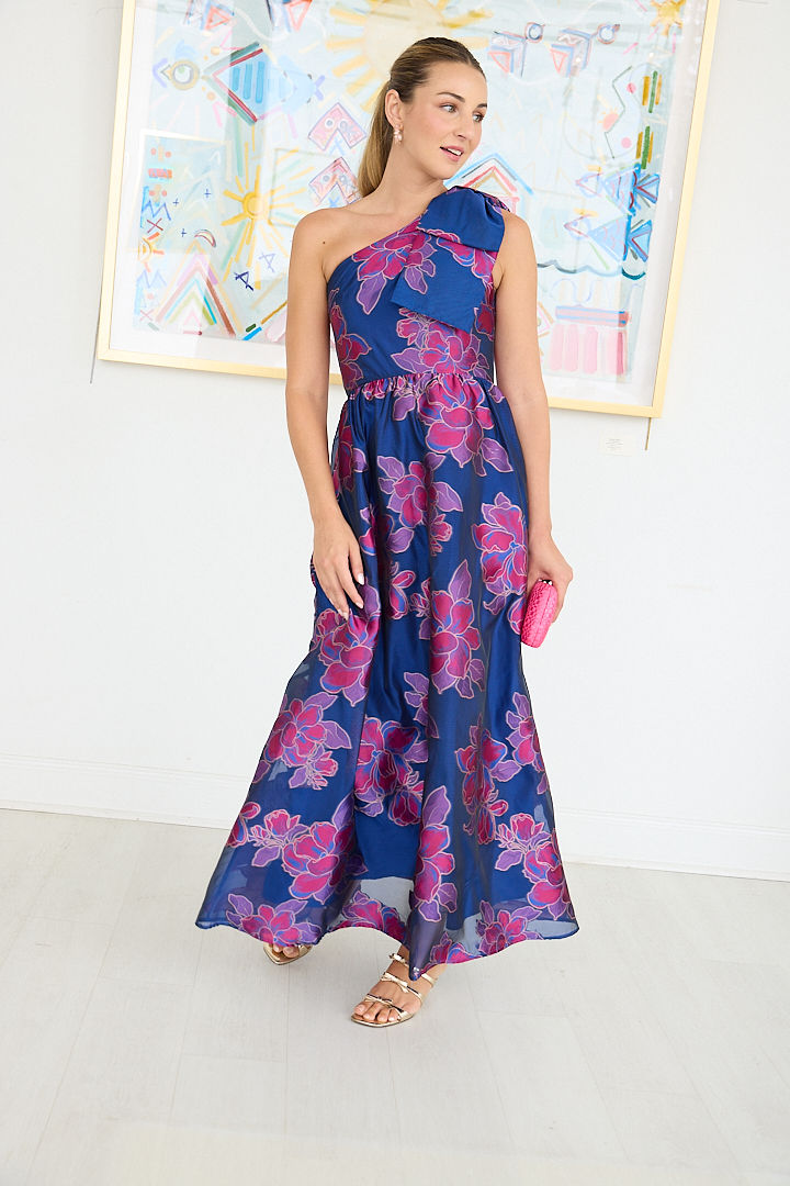 Caroline Gown in Fuchsia Navy Peony Organza