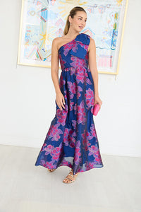 Caroline Gown in Fuchsia Navy Peony Organza