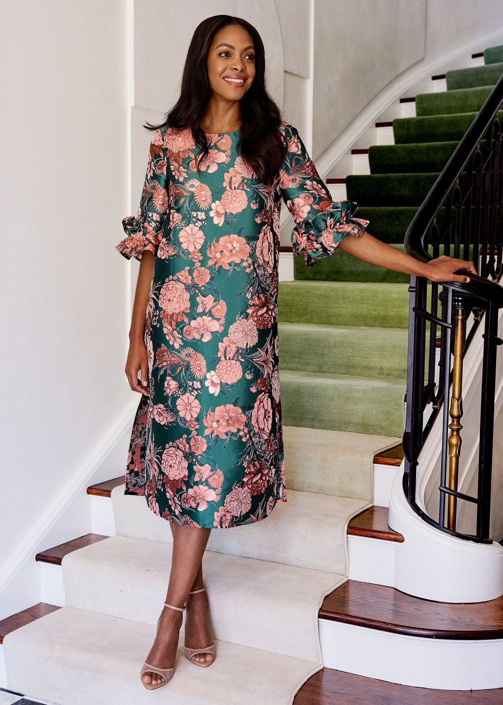 Bronwyn Dress in Forest Mum Jacquard