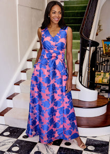 Arden Gown in Pink and Blue Tea Rose Organza