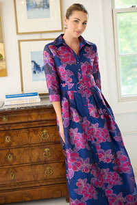Cecilia Gown in Fuchsia Navy Peony Organza