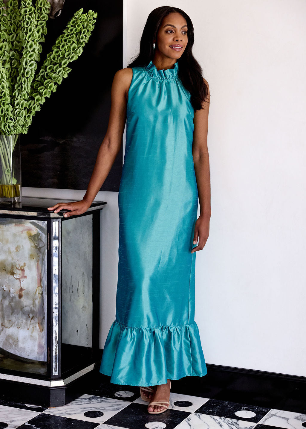 Camille Gown in Teal Dupioni
