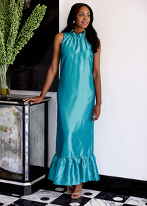 Camille Gown in Teal Dupioni