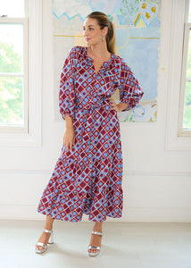 Elise Dress in Burgundy Sunburst Satin