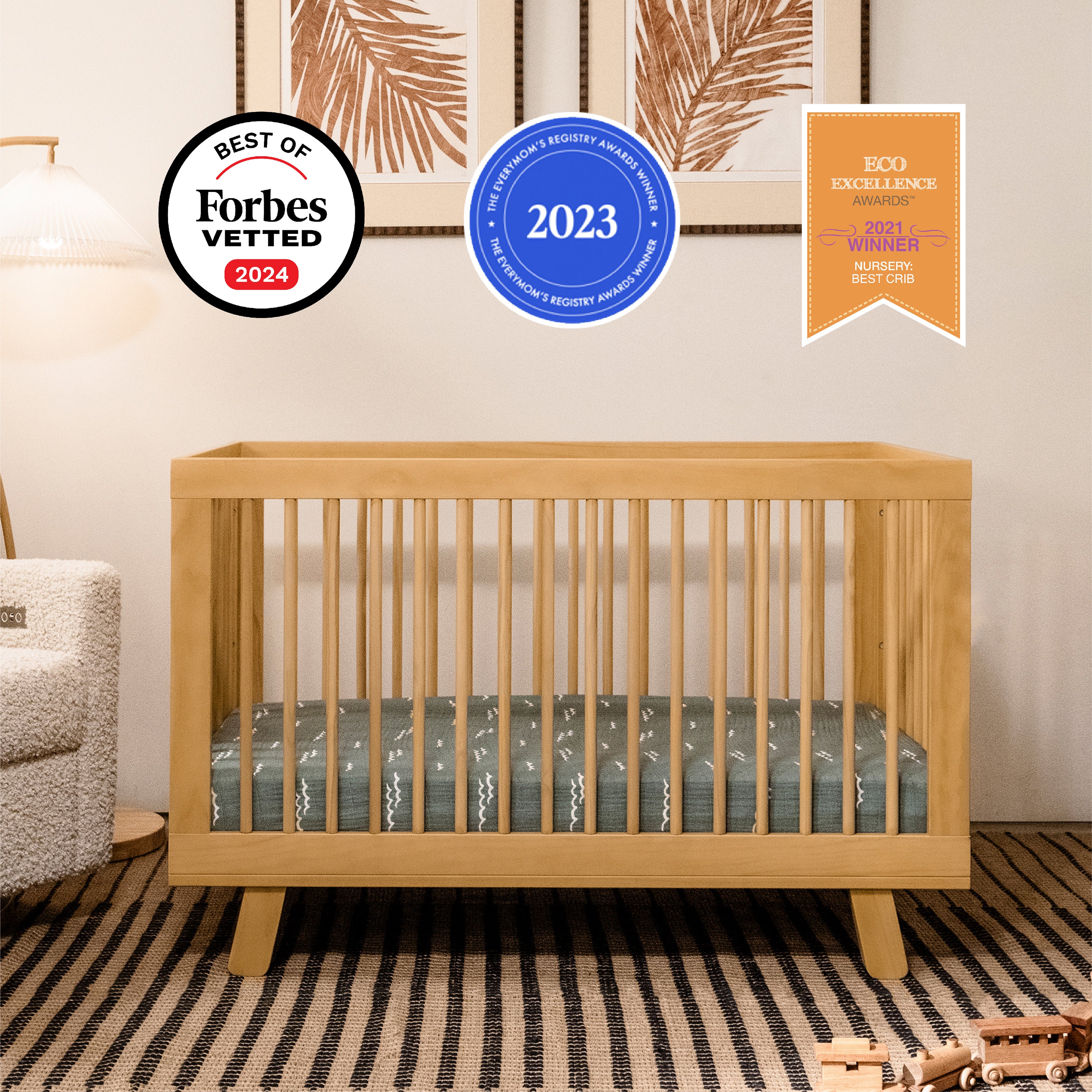 Hudson 3-in-1 Convertible Crib with Toddler Bed Conversion Kit in Honey