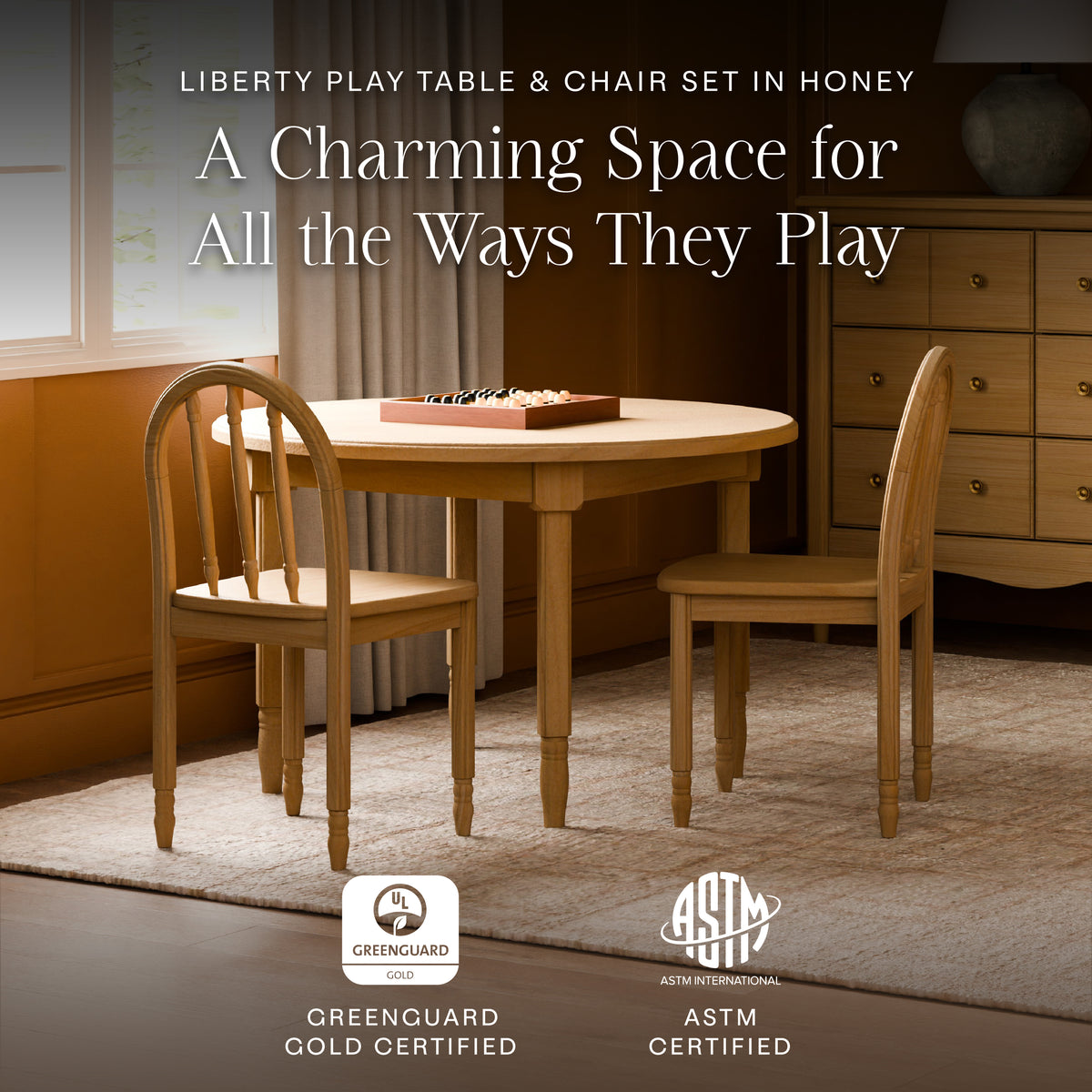 Liberty Play Table & Spindle Chairs Set in Honey
