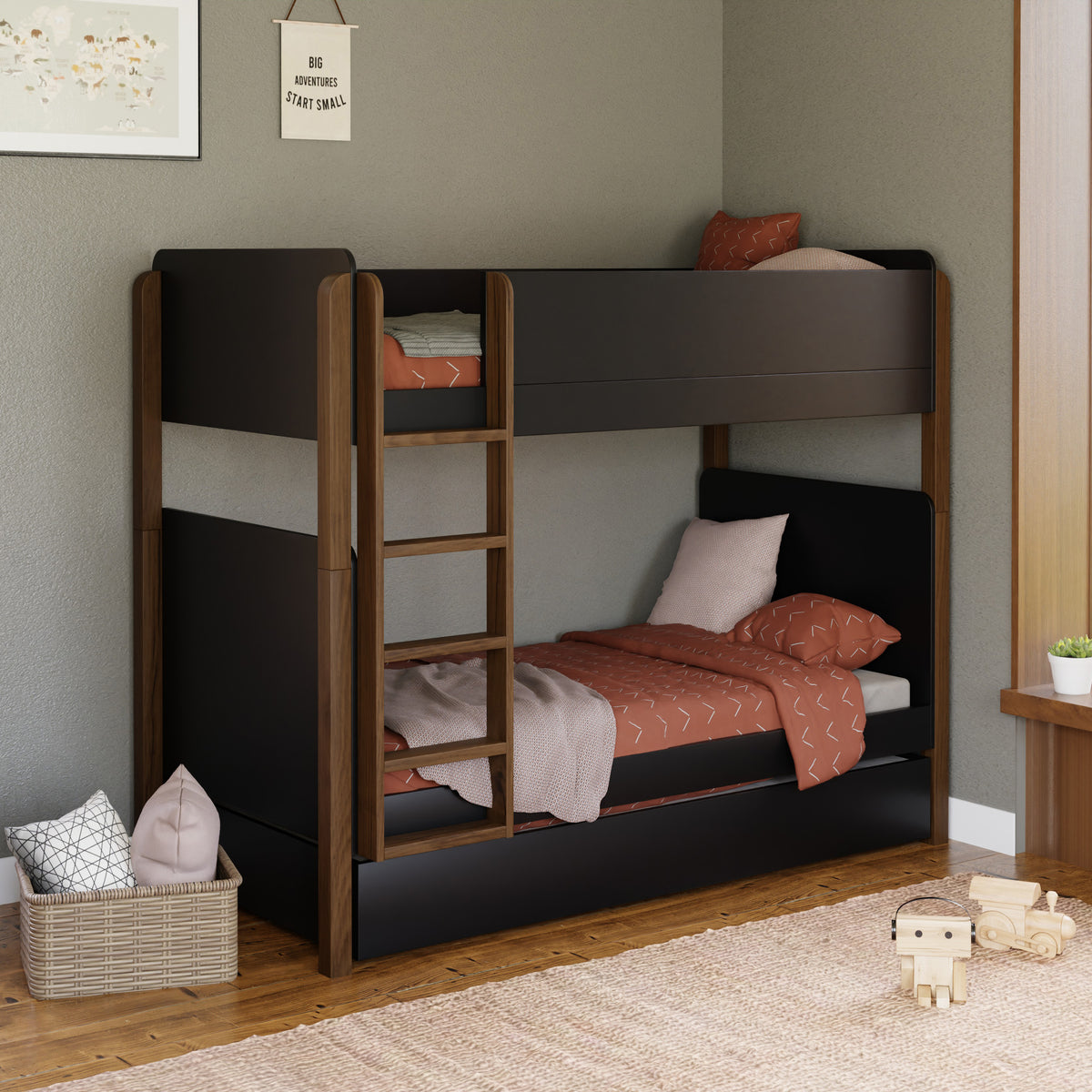 TipToe Bunk Bed in Black&Natural Walnut