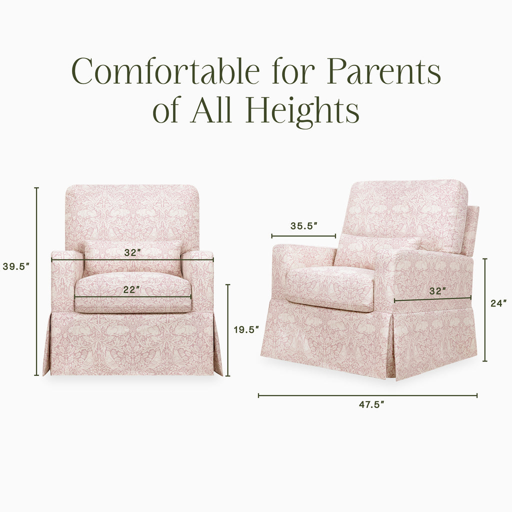 Morris & Co. x Namesake Crawford Pillowback Comfort Swivel Glider Pure Brer Rabbit in Rose