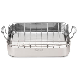 MultiClad Pro Triple Ply Stainless Cookware 16" Roasting Pan with Rack in Stainless Steel