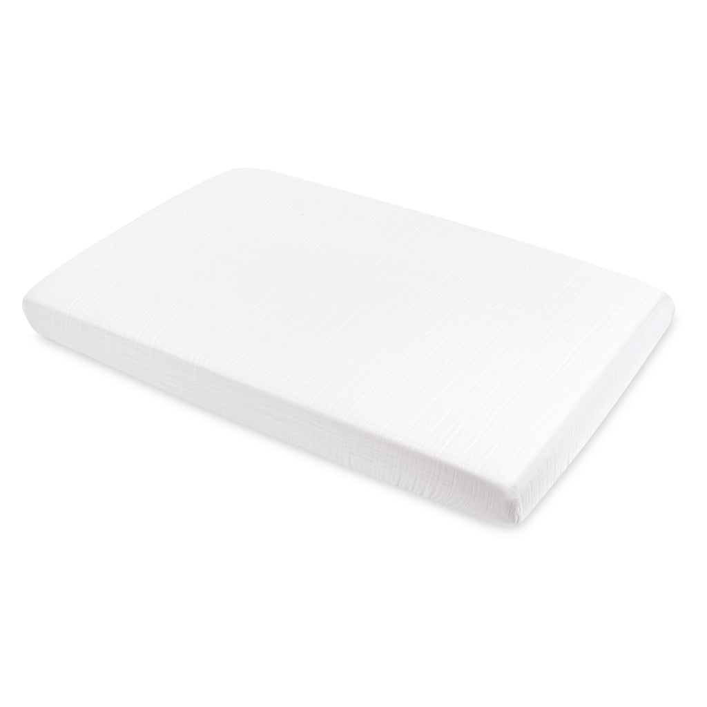 Mini Crib Sheet in GOTS Certified Organic Muslin Cotton in White