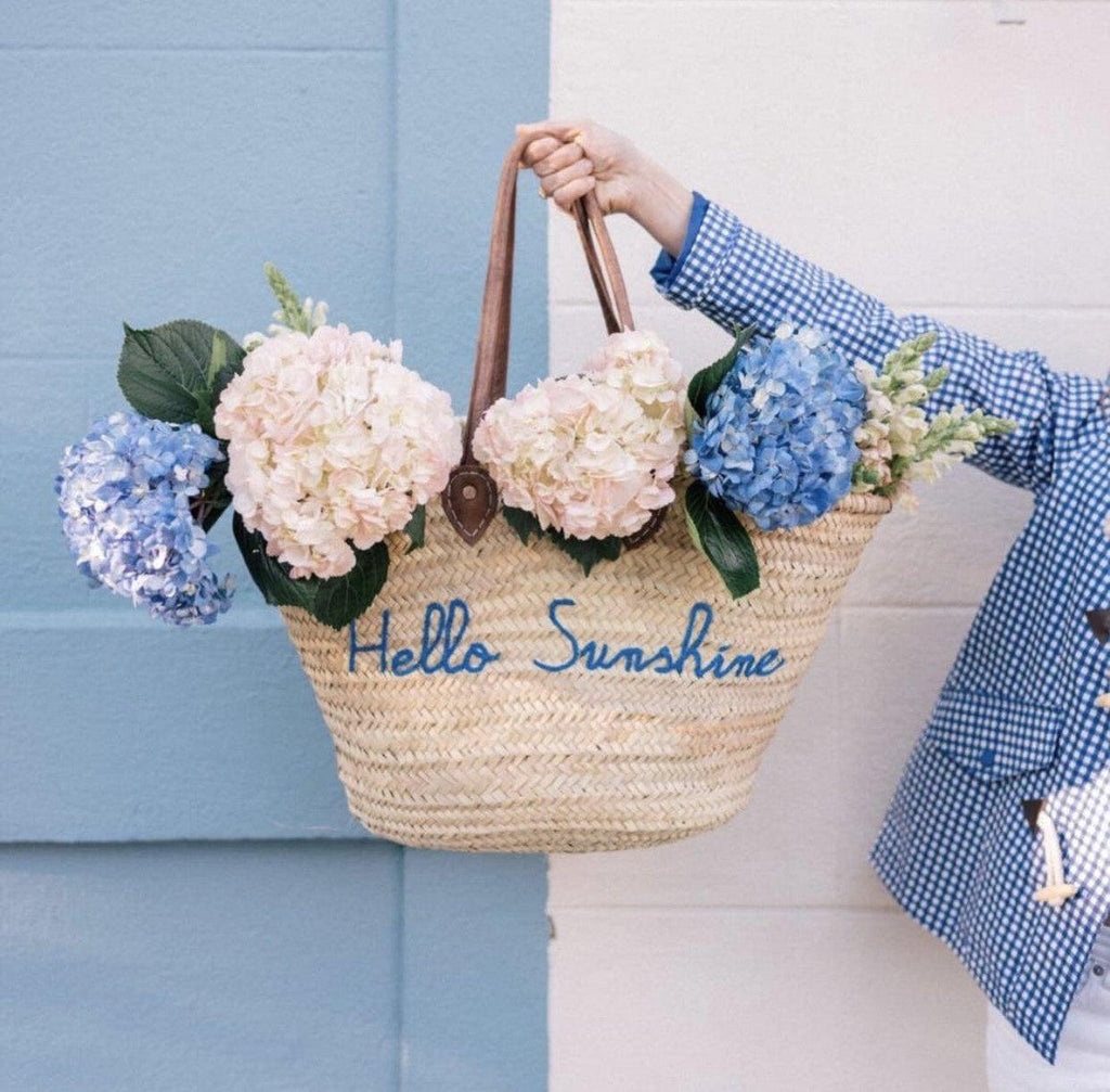 Personalized straw beach tote with long handles with hydrangeas - Poolside Bags