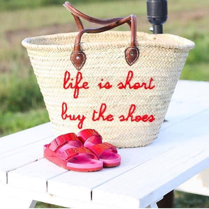 Personalized straw beach tote with long handles - Poolside Bags