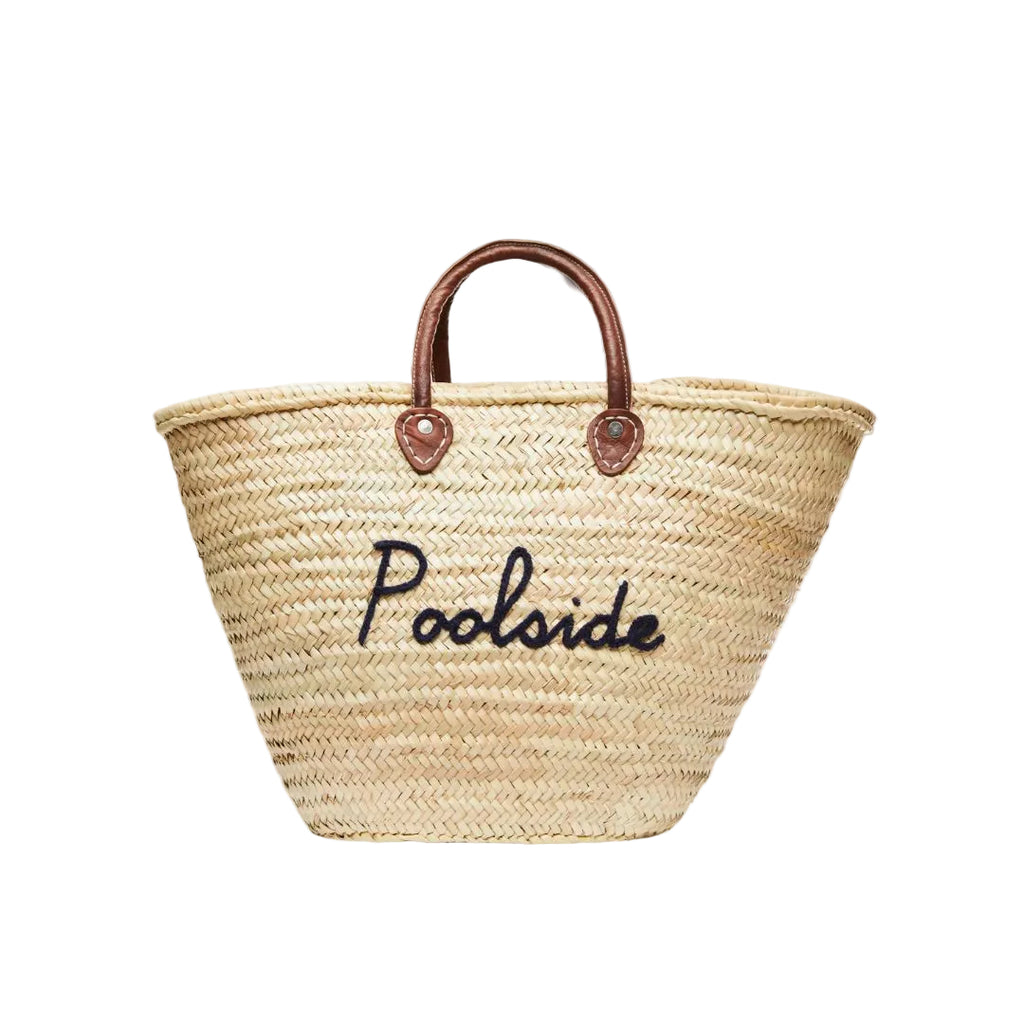 Large straw beach tote with short handles customized with embroidery
