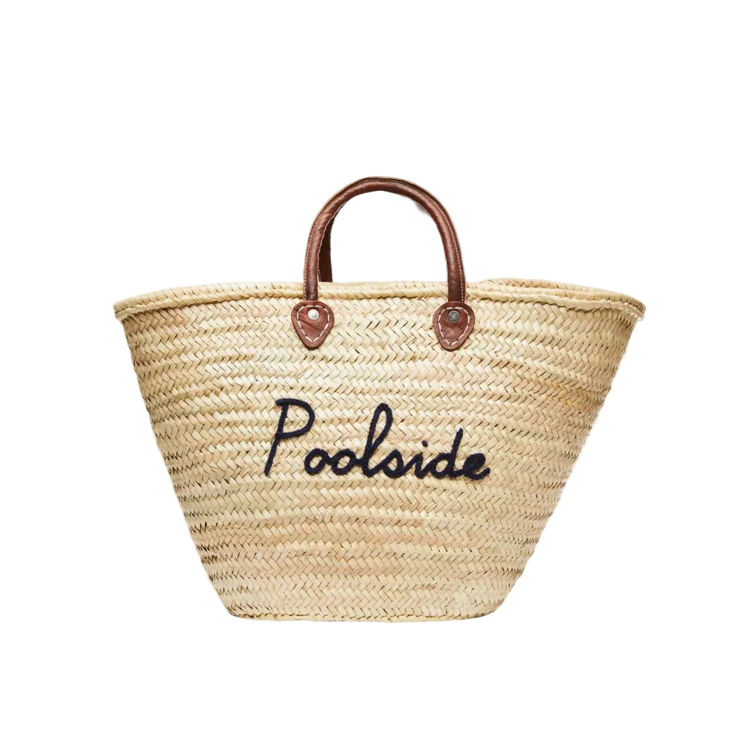 Large straw beach tote with short handles customized with embroidery