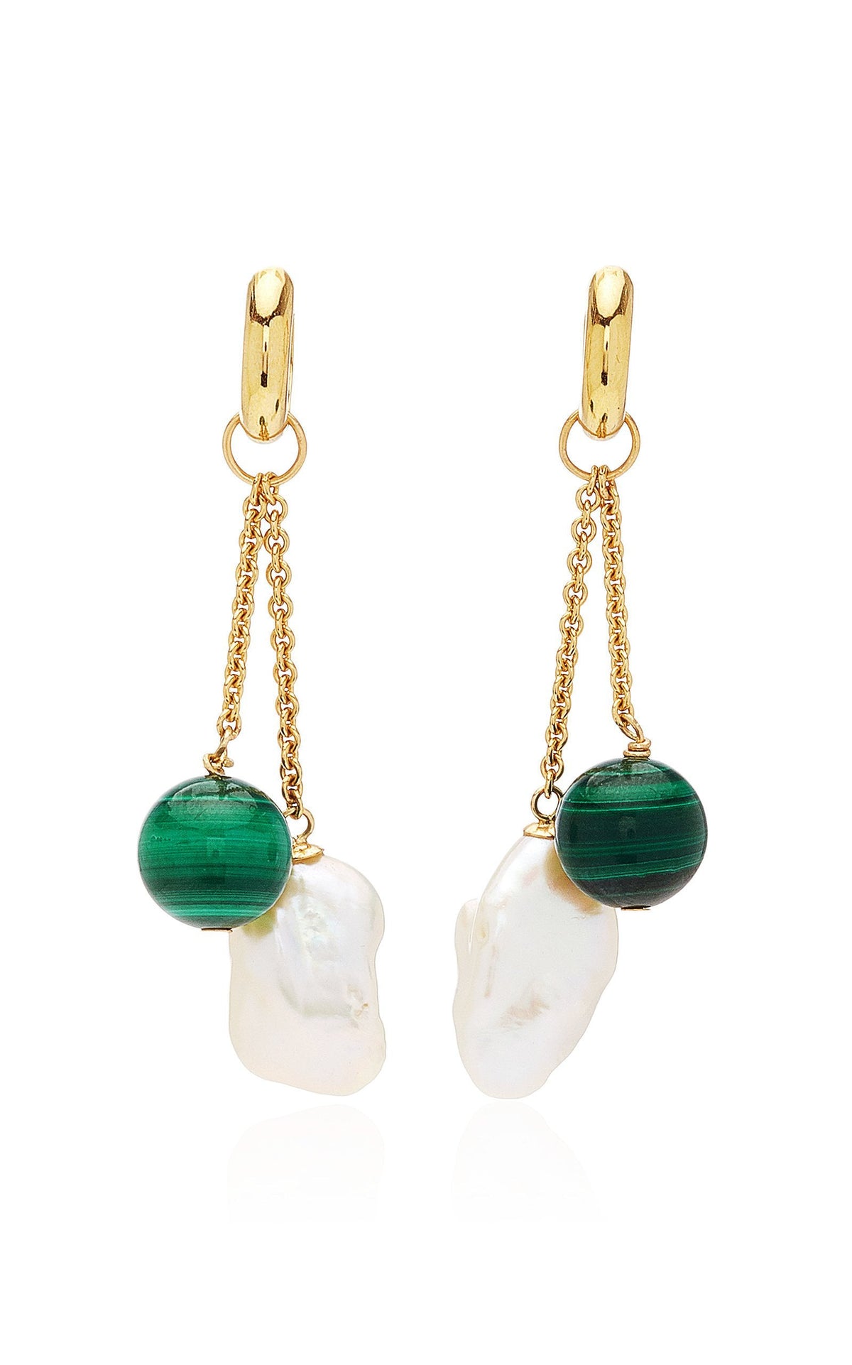 Les Charmantes Baroque Pearl & Malachite Charm Earrings