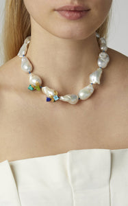 Power Pearl Necklace in Mint & Lapis