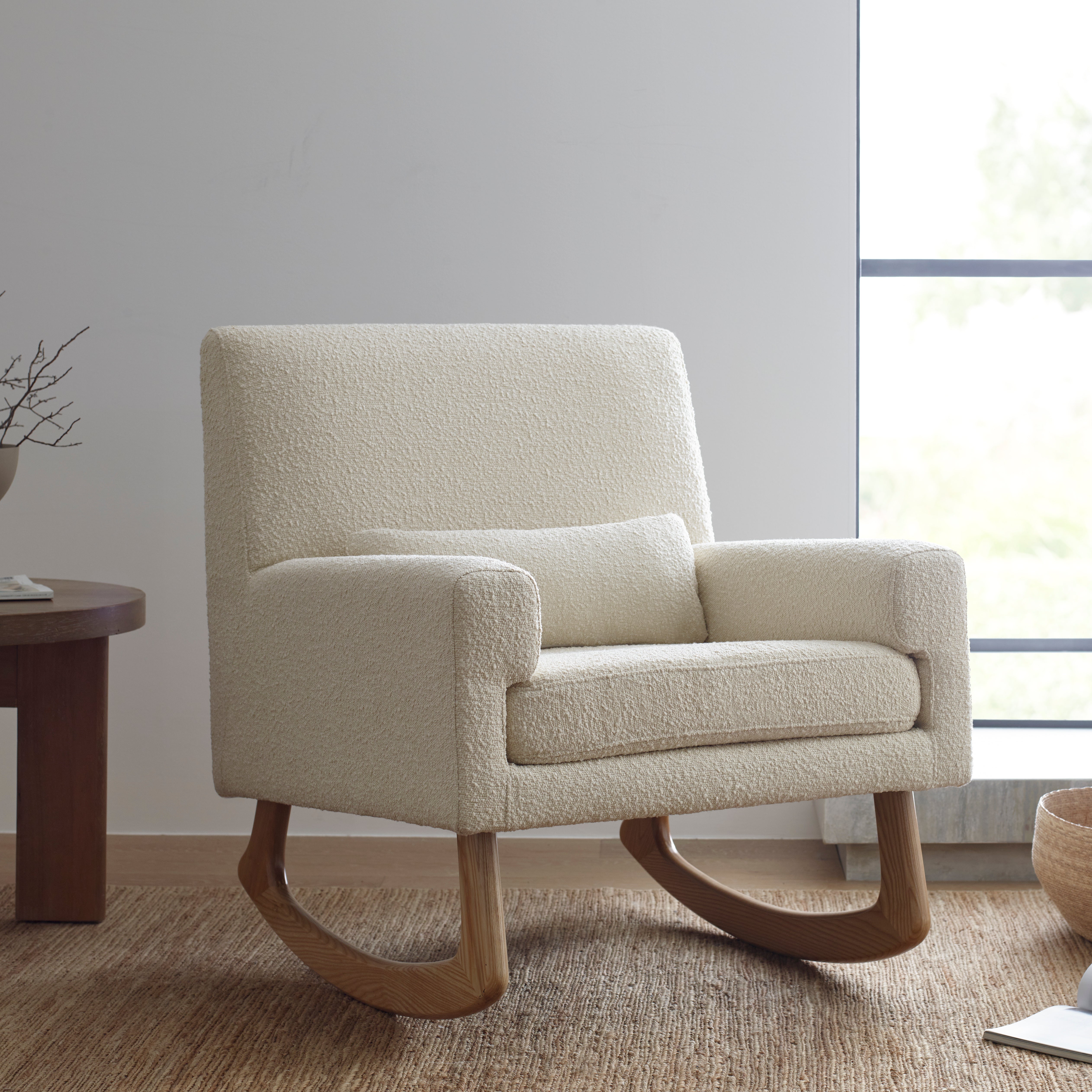 Sleepytime Rocker in Ivory Boucle with Light Legs