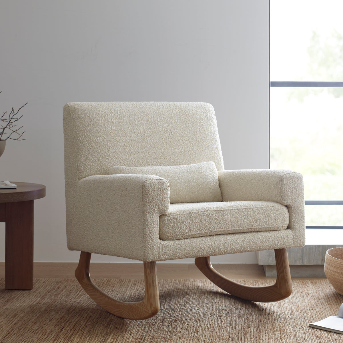 Sleepytime Rocker in Ivory Boucle with Light Legs