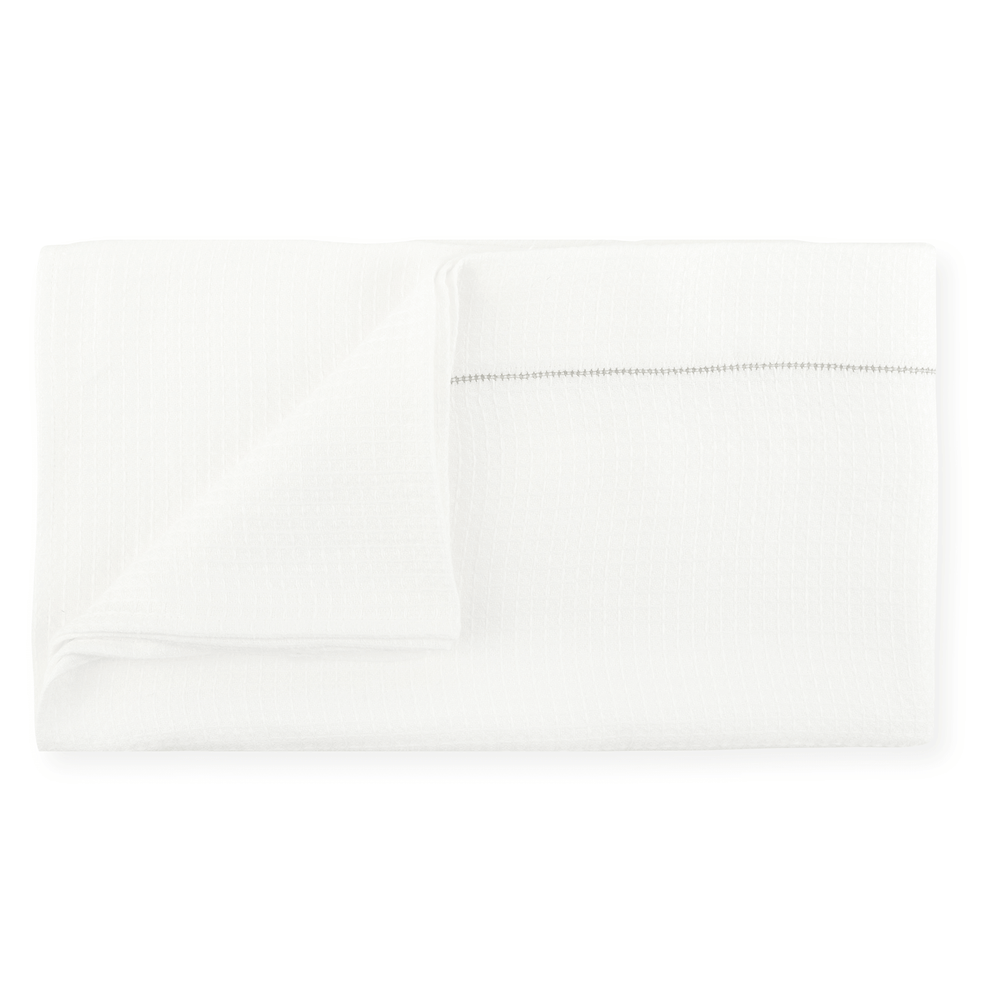 Liège Bath Sheet in Ivory White Waffle with Olive Hemstitch