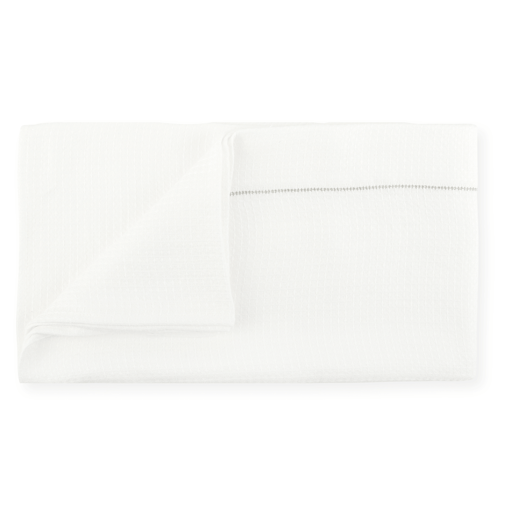 Liège Bath Sheet in Ivory White Waffle with Olive Hemstitch