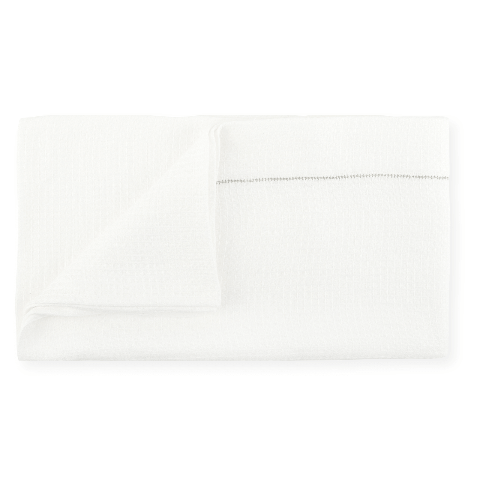 Liège Bath Sheet in Ivory White Waffle with Olive Hemstitch