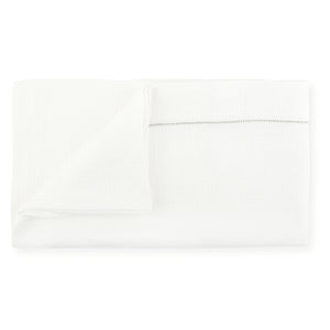 Liège Bath Sheet in Ivory White Waffle with Olive Hemstitch