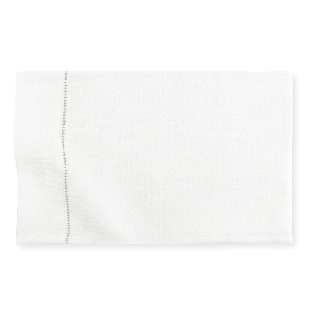 Liege Hand Towel in Ivory White Waffle with Olive Green Hemstitch