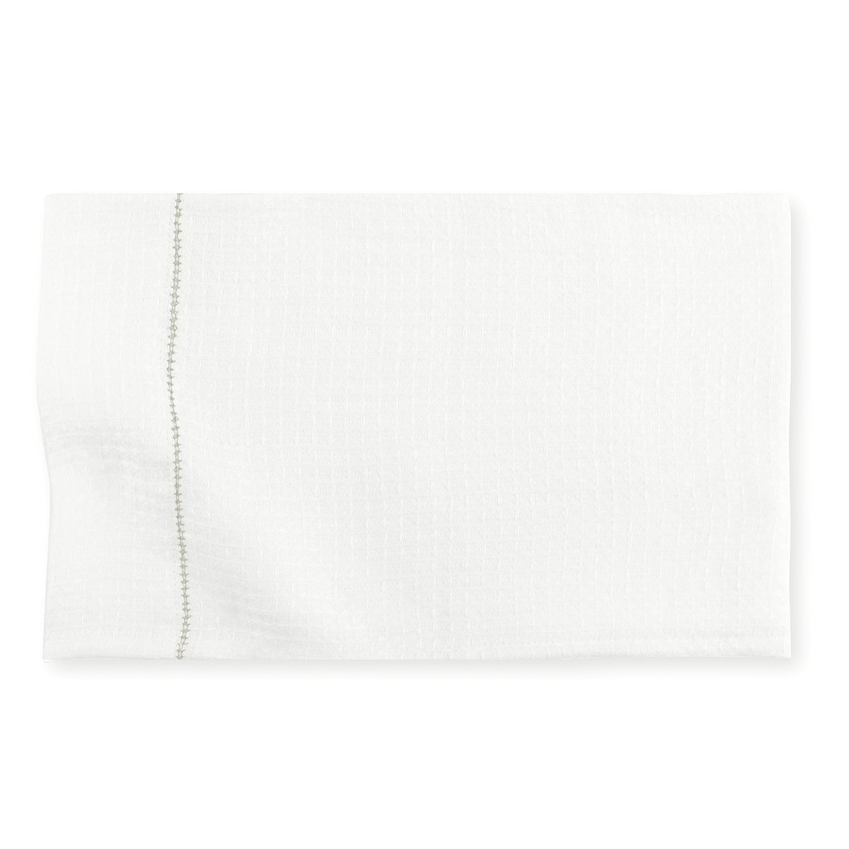 Liege Hand Towel in Ivory White Waffle with Olive Green Hemstitch
