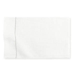 Liege Hand Towel in Ivory White Waffle with Olive Green Hemstitch