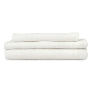 Liège Hand Towel in Ivory White Waffle with Parma Grey Hemstitch