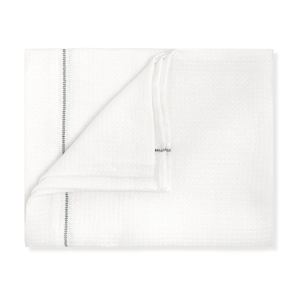 Waffle Linen Liège Bath Sheet in Ivory White Waffle with Indigo Hemstitch