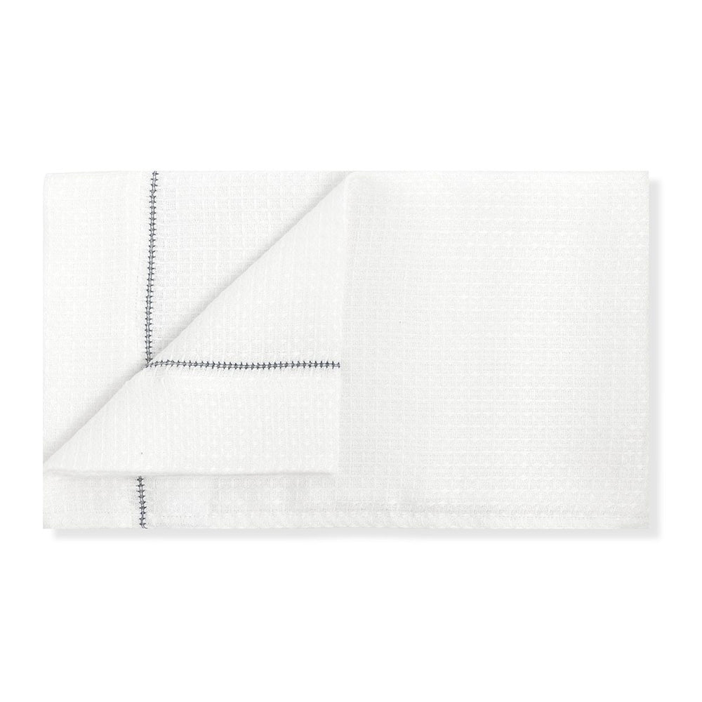 Waffle Linen Liège Hand Towel in Ivory White Waffle with Indigo Hemstitch