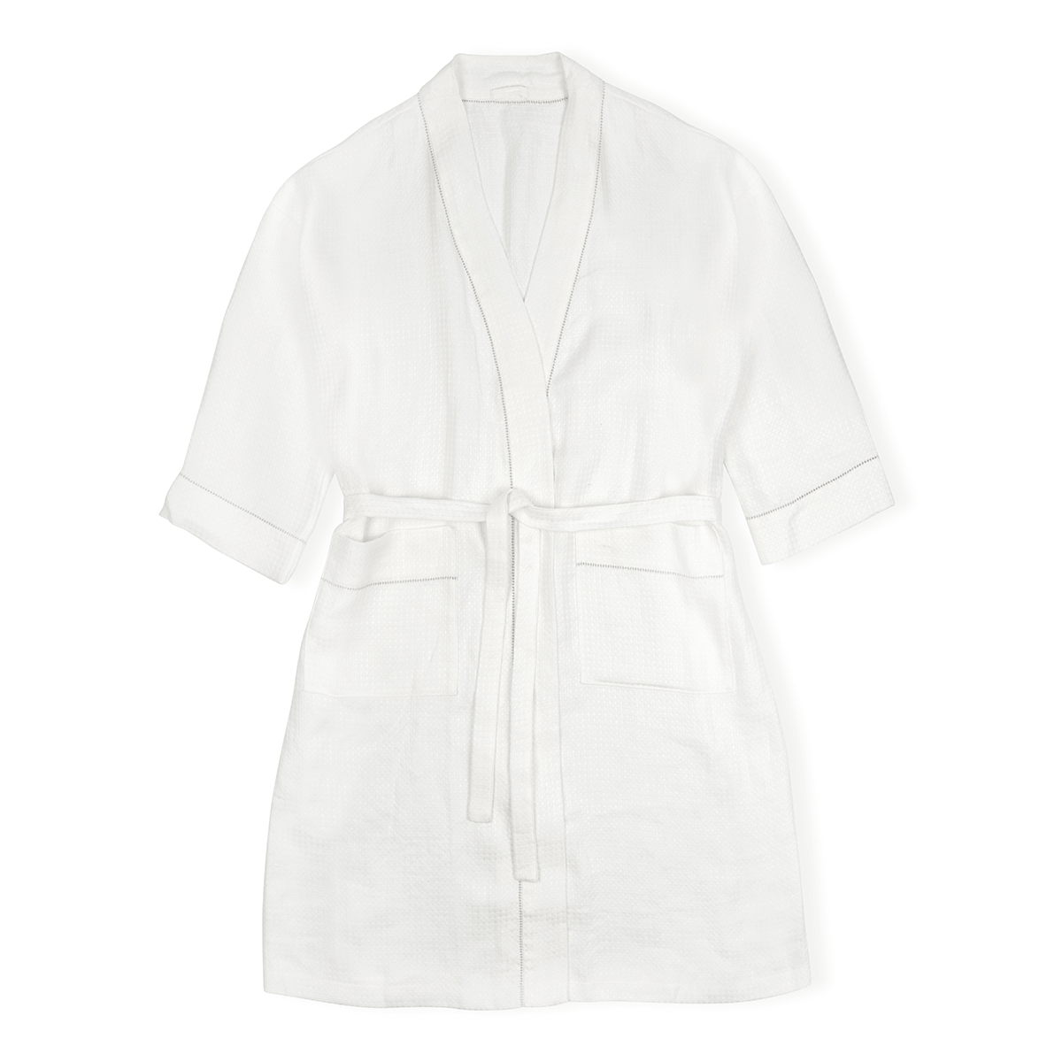 Liège Robe in Ivory White Waffle with Parma Grey Hemstitch