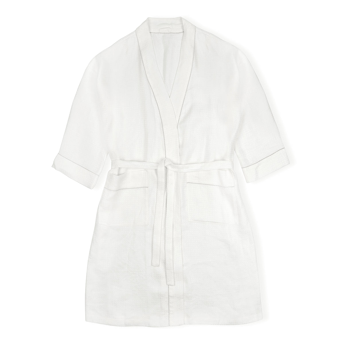Liège Robe in Ivory White Waffle with Parma Grey Hemstitch