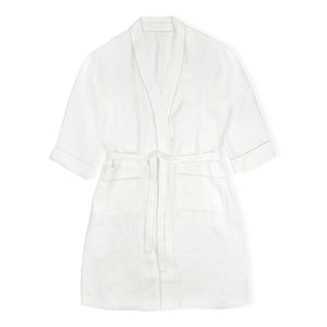 Liège Robe in Ivory White Waffle with Parma Grey Hemstitch