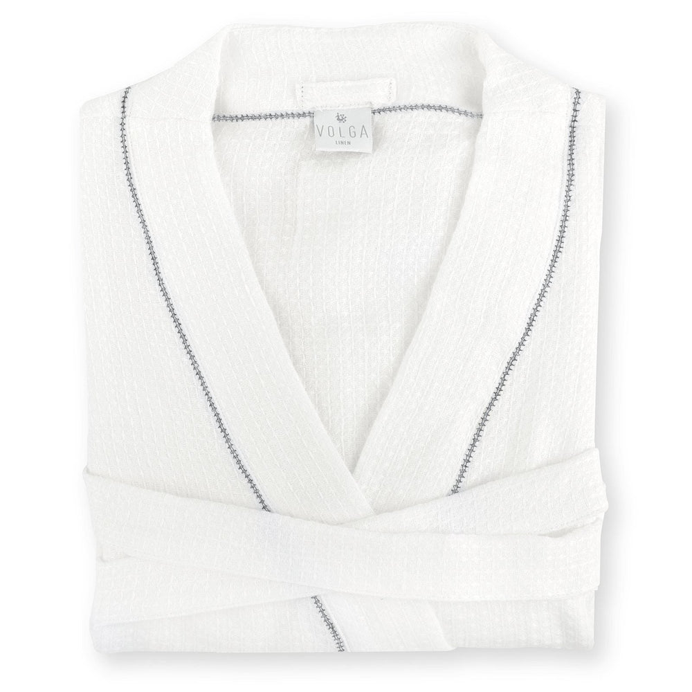 Liège Robe in Ivory White Waffle with Indigo Hemstitch