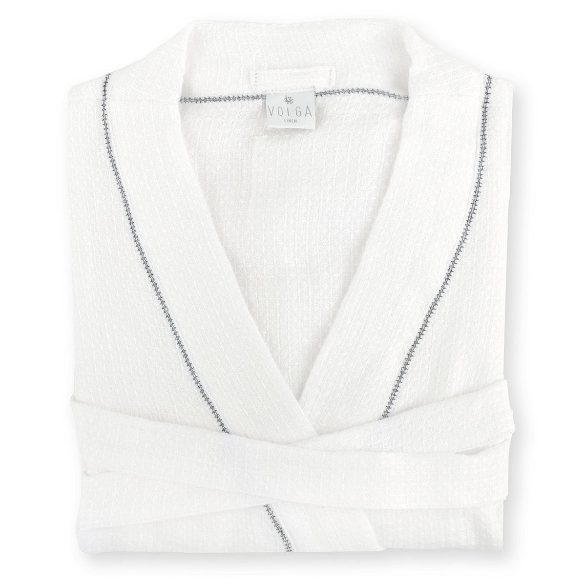 Liège Robe in Ivory White Waffle with Indigo Hemstitch
