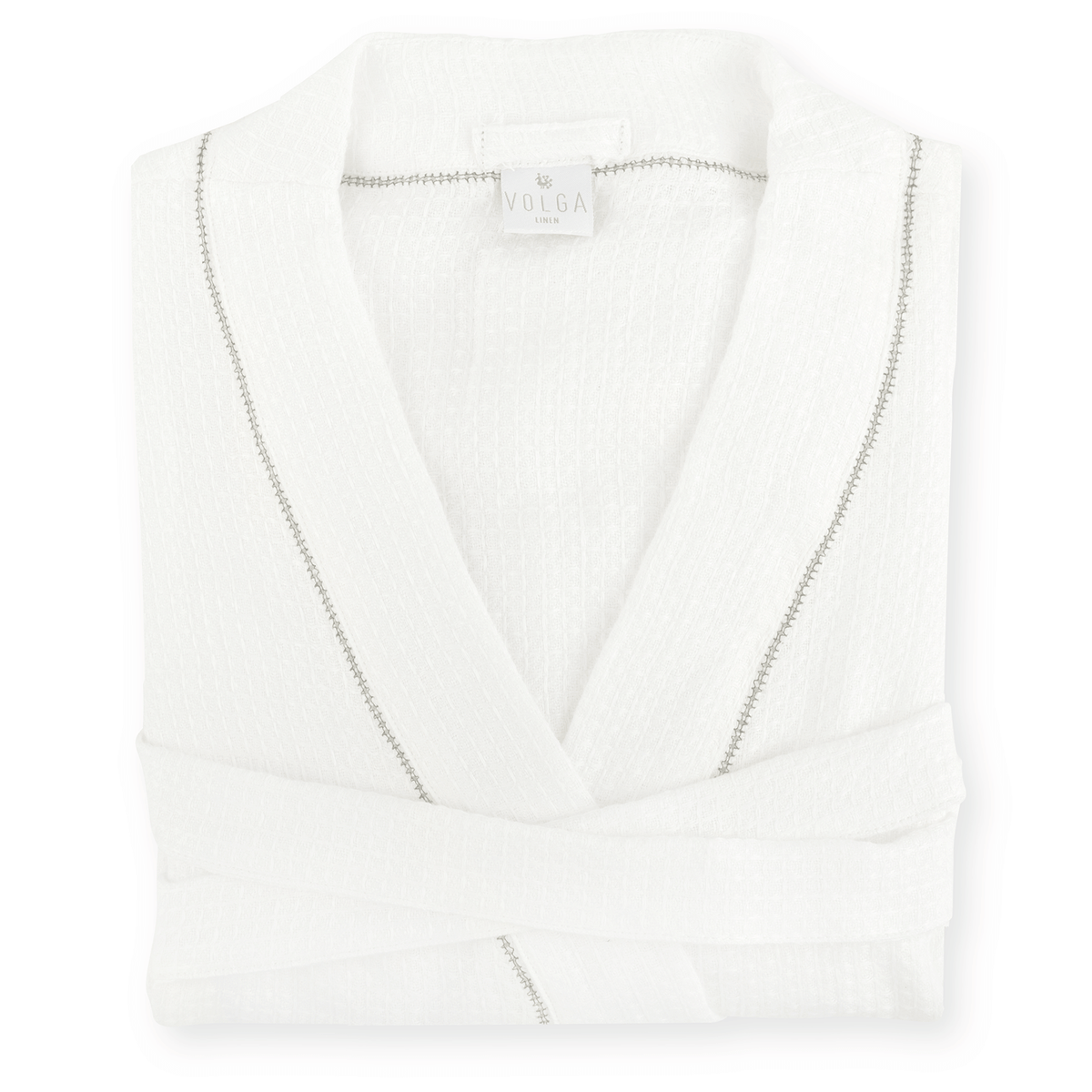 Liège Robe in Ivory White waffle with Olive Hemstitch