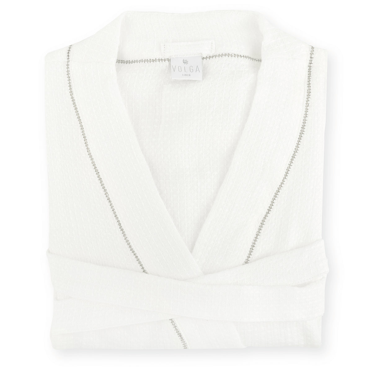 Liège Robe in Ivory White waffle with Olive Hemstitch