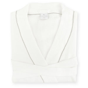 Liège Robe in Ivory White waffle with Olive Hemstitch