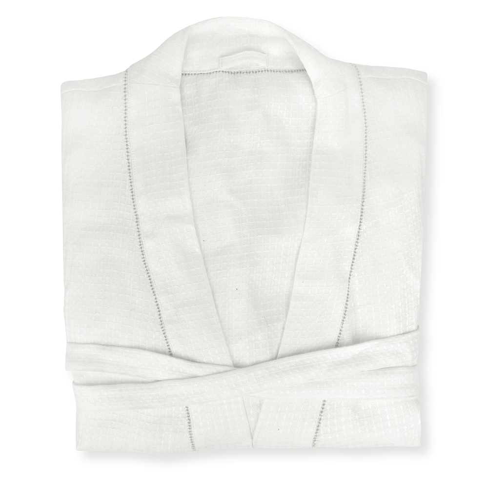 Liège Robe in Ivory White Waffle with Parma Grey Hemstitch